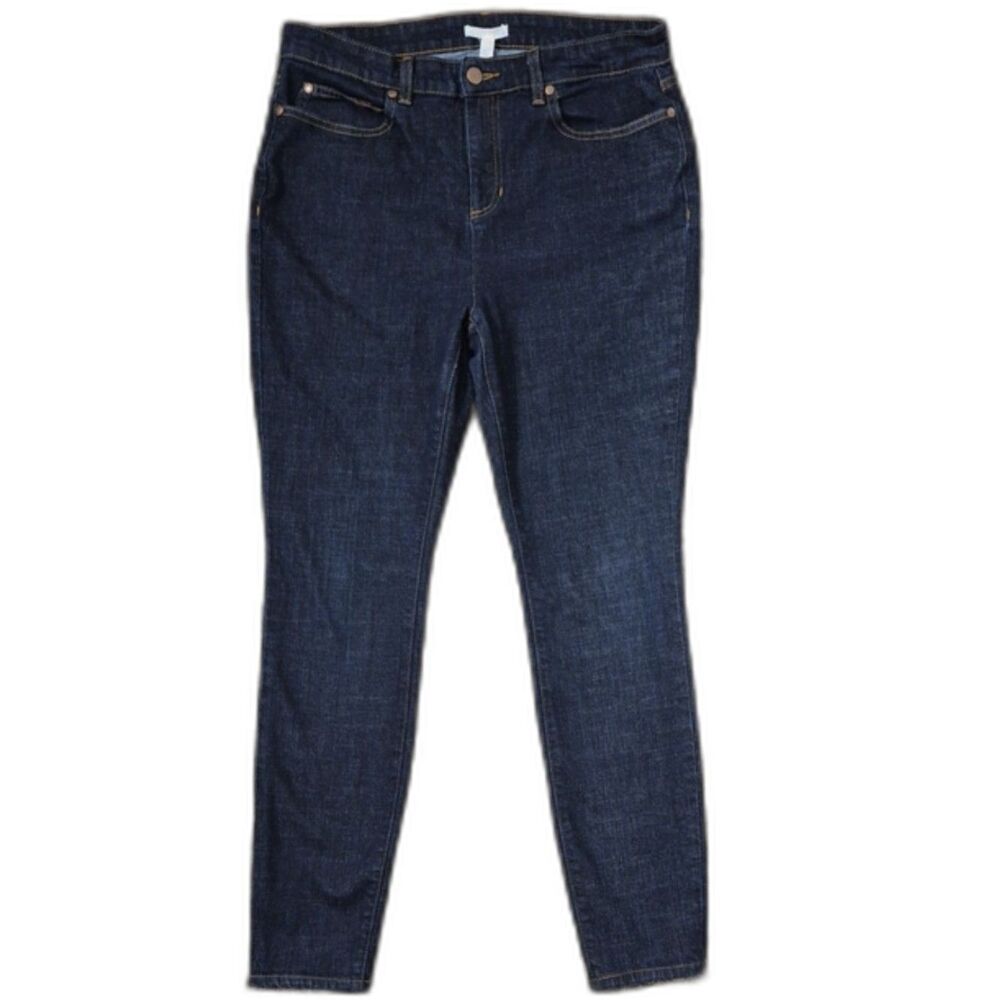 Eileen Fisher Jeans 10 Organic Cotton Dark Indigo Stretch Straight Leg Jeans